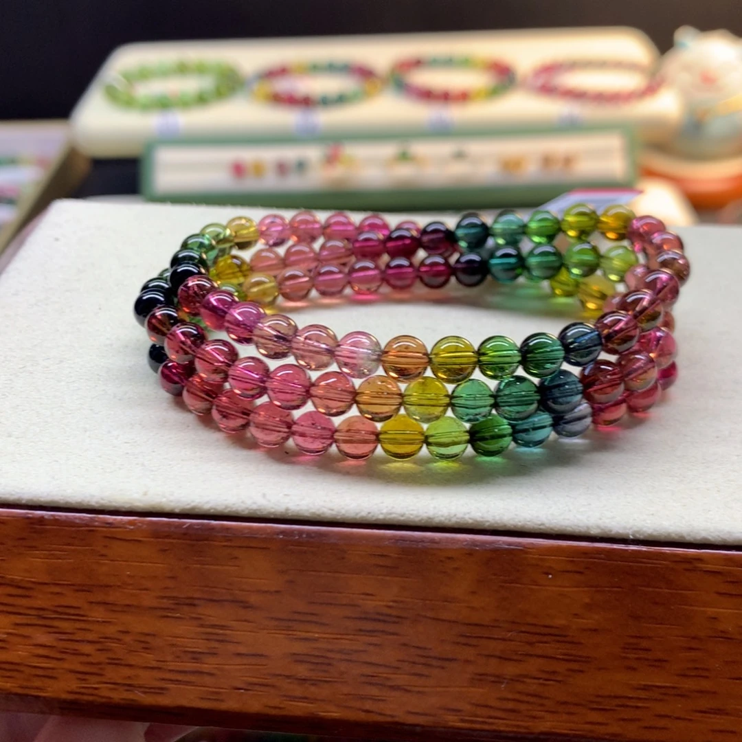 未镶嵌碧玺手串艳丽彩虹三圈