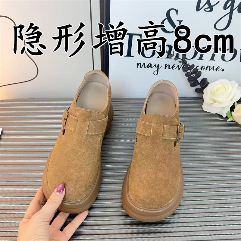 内增高厚底全包勃肯鞋女2025新款复古小个子乐福鞋休闲百搭博肯鞋