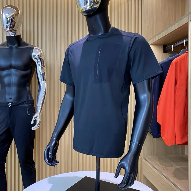 袅！海外版压胶口袋！夏季新品男士速干透气弹力百搭圆领短袖T恤