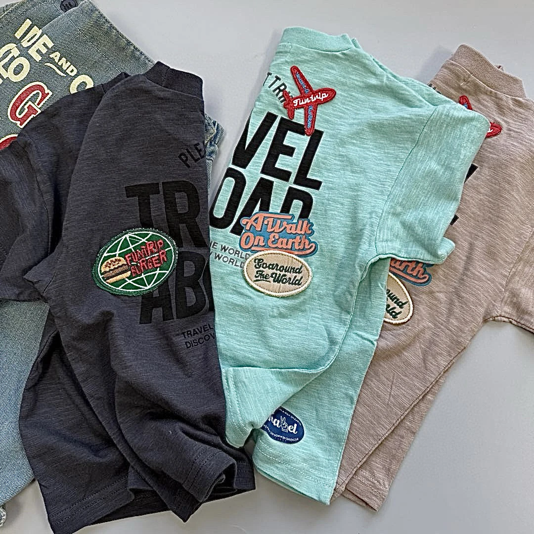 新款宝宝短袖童卡通贴布飞机百搭T