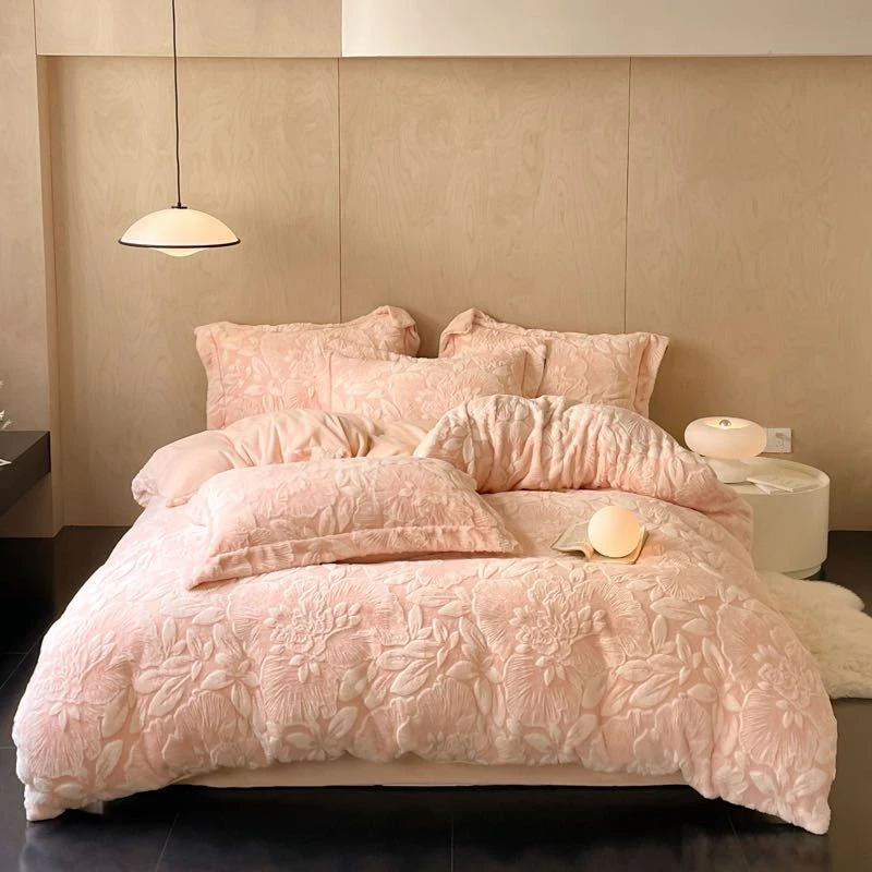 POCKET PIG/布袋猪【芳华-玉】柔软保暖兔兔 绒雕花四件套套件