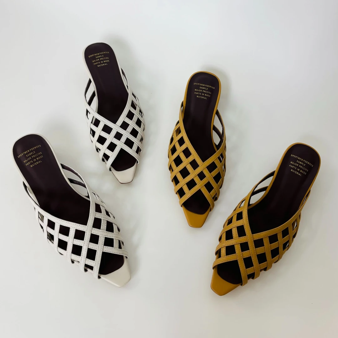 【花晨月夕】4CM夏季法式时尚编织镂空真皮鱼嘴度假百搭凉鞋