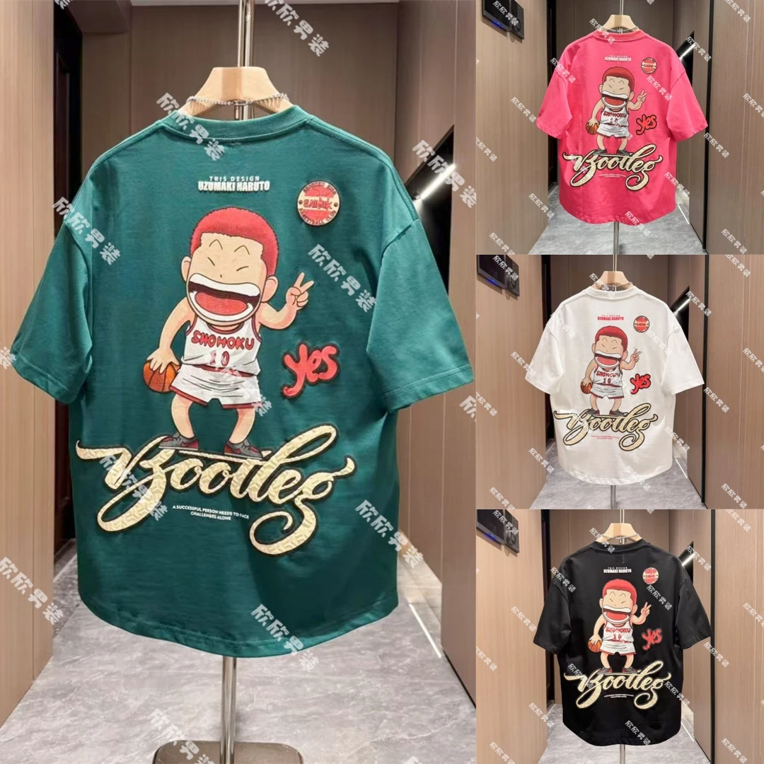 潮牌发泡彩绘印花刺绣时尚男士休闲短袖