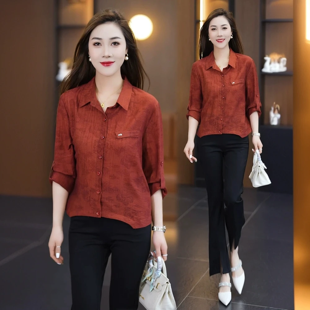 衬衫女2025春季新款时髦洋气设计感插肩袖小众时尚百搭七分袖衬衣