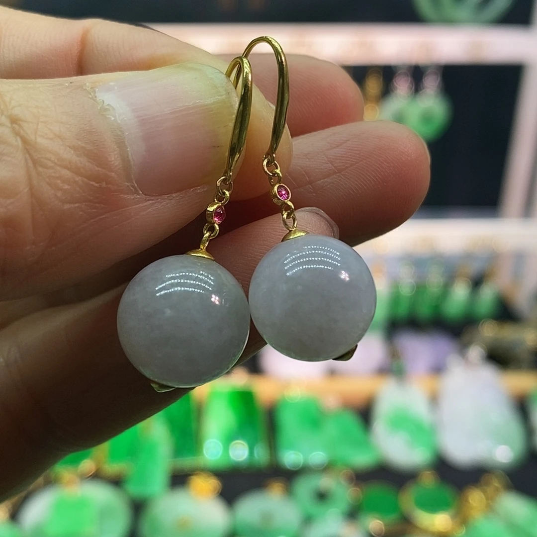 健***业翡翠18K金镶嵌耳饰耳饰