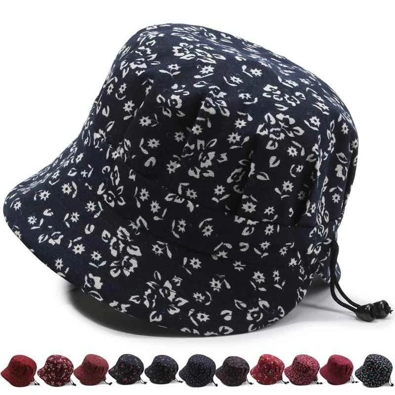 老人老太太薄帽子女士奶奶春秋渔夫帽碎花布帽妈妈盆帽老年人防晒