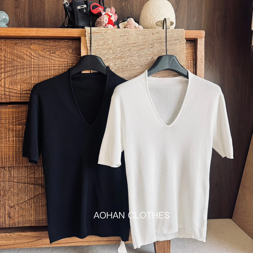 傲寒 AOHAN丨“法式内核”春夏新精致贵气V领修身正肩针织半袖
