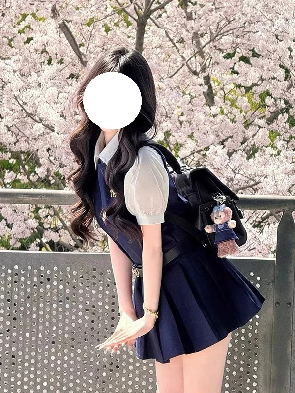 韩系学院风套装胖mm夏季校园风衬衫百褶连衣裙两件套