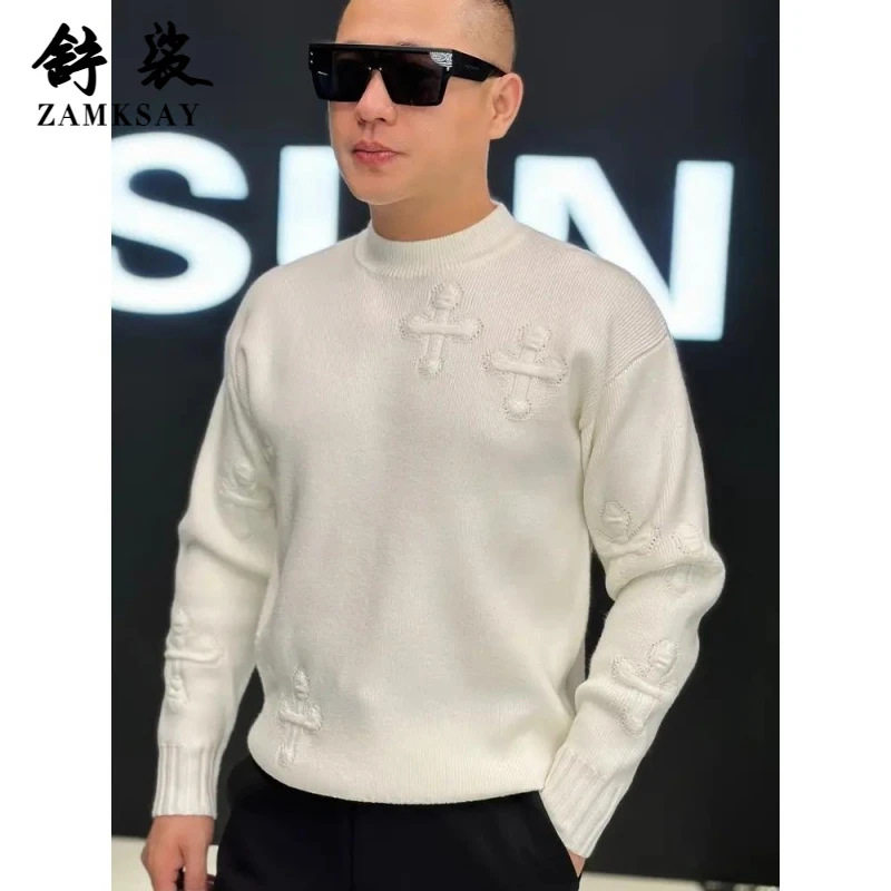 98703秋冬季新品男士高级感圆领舒适针织衫毛衣轻奢时尚潮流百搭