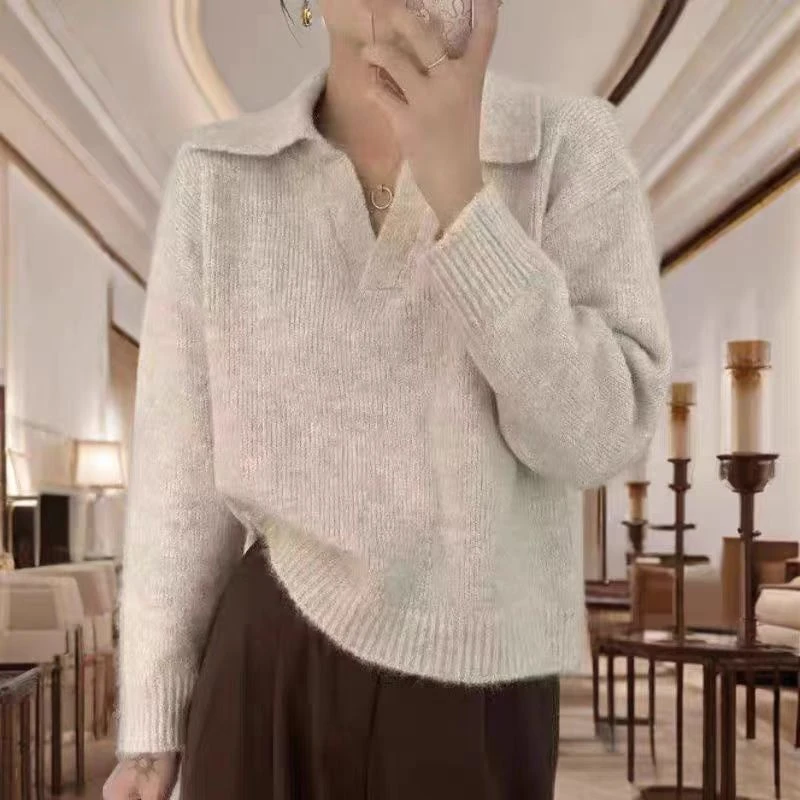 3111常规款翻领纯色长袖针织毛针织衫网红秋冬打底衫