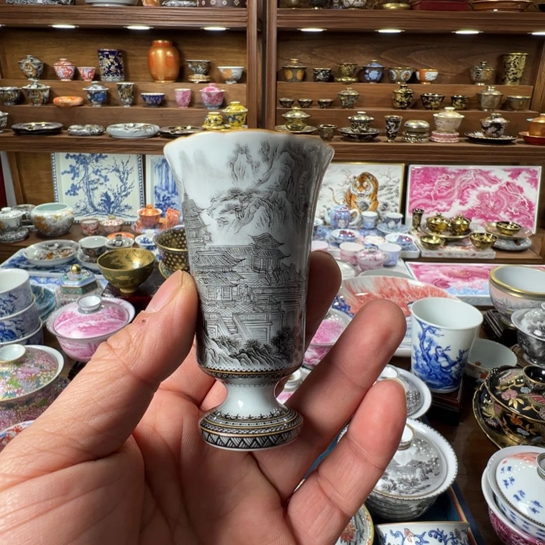 墨彩精工阁楼山水闻香杯