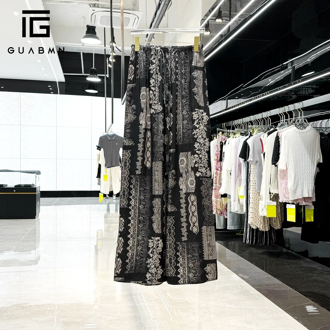 GUABMN2025夏季新款复古印花宽松直筒阔腿裤休闲裤夏日穿搭5322