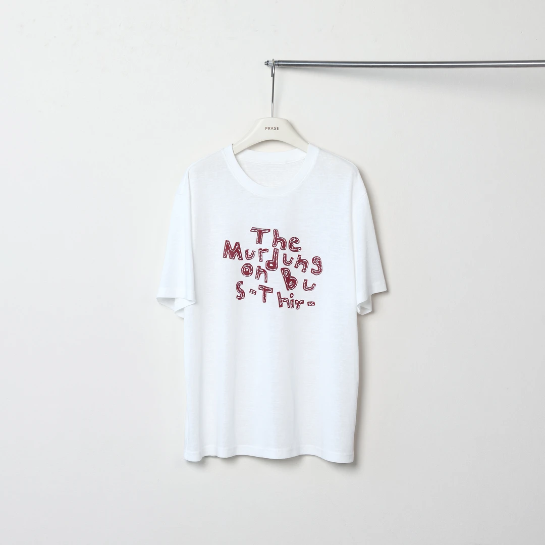 PRASE·噜【字母玩家】微胖轻奢设计款夏天丝麻时尚印花T恤PR506E71