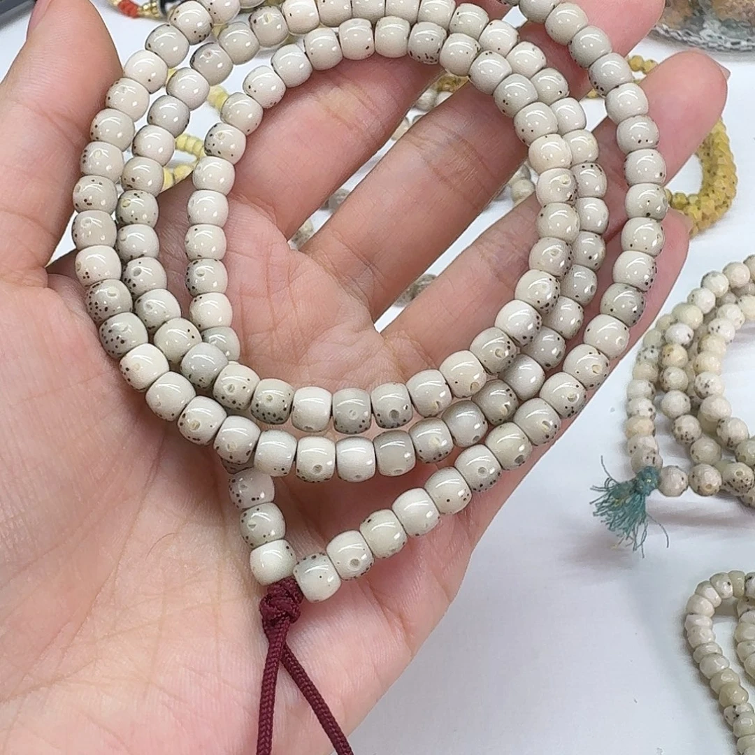 星月菩提吊坠6×5鼓珠全玉化大留白石玉108