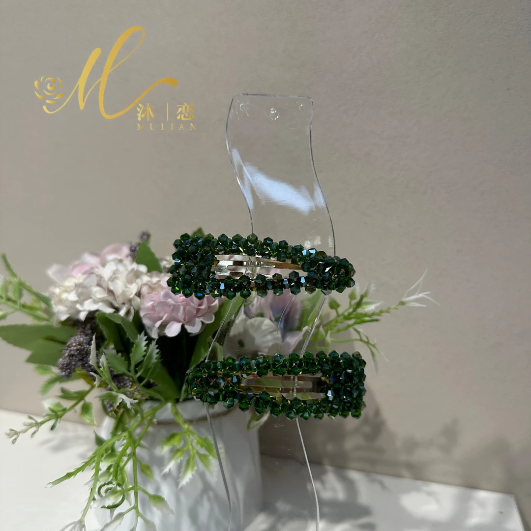 E313【绿色掰掰夹两支发】发饰气质超仙韩式