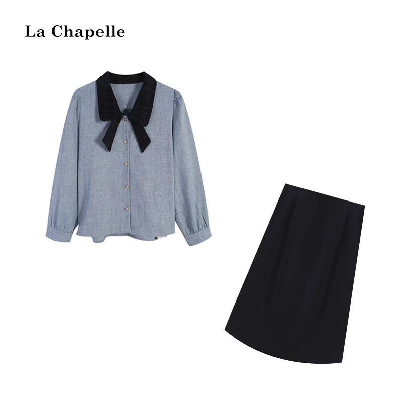 拉夏贝尔Homme/【日常可爱】春洋气蓝色蝴蝶领上衣+半裙LA5ZL103521