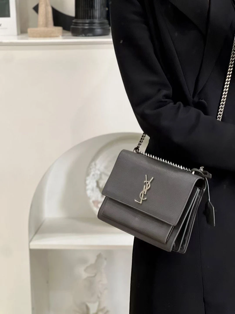 99新 YSL/圣罗兰 ysl日落中号灰银荔枝纹/优品