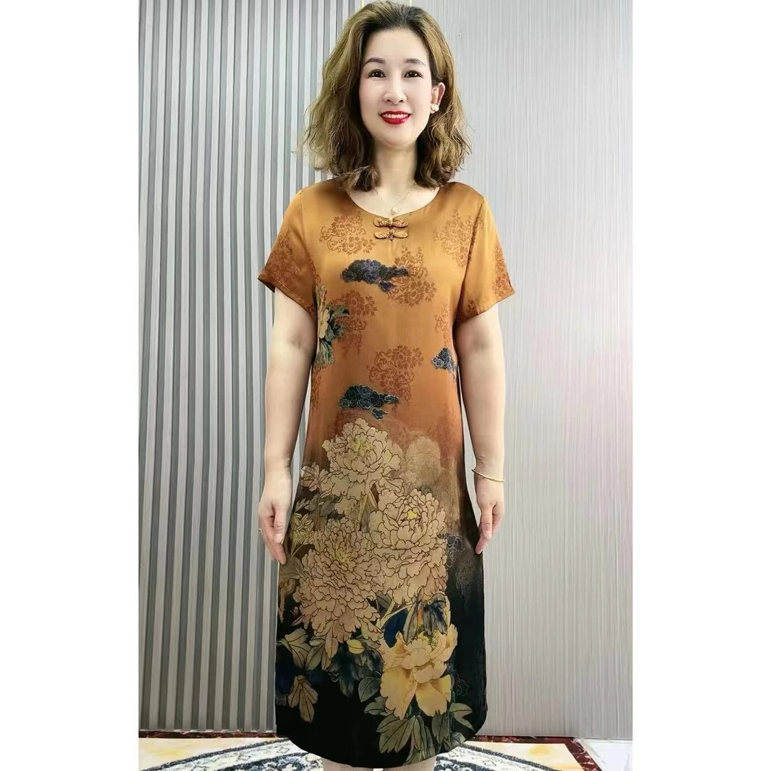 【奢洋】夏季新款洋气亲肤透气大码妈妈装（国风旗袍）