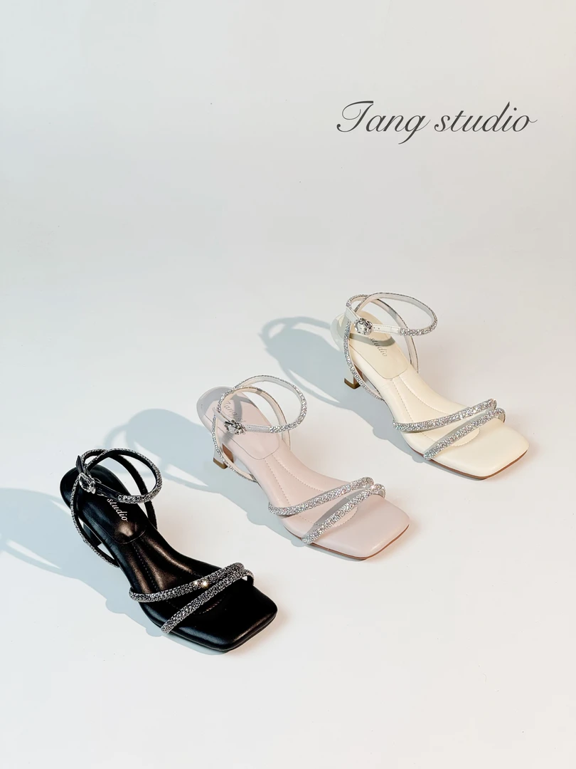 【Tang Studio】紫雾仙踪水钻一字带踩屎感凉鞋  6cm T242