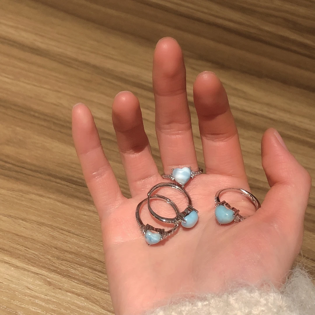 SG1746-［海纹爱心］海纹石镶嵌戒指合金可调节均有瑕多样发