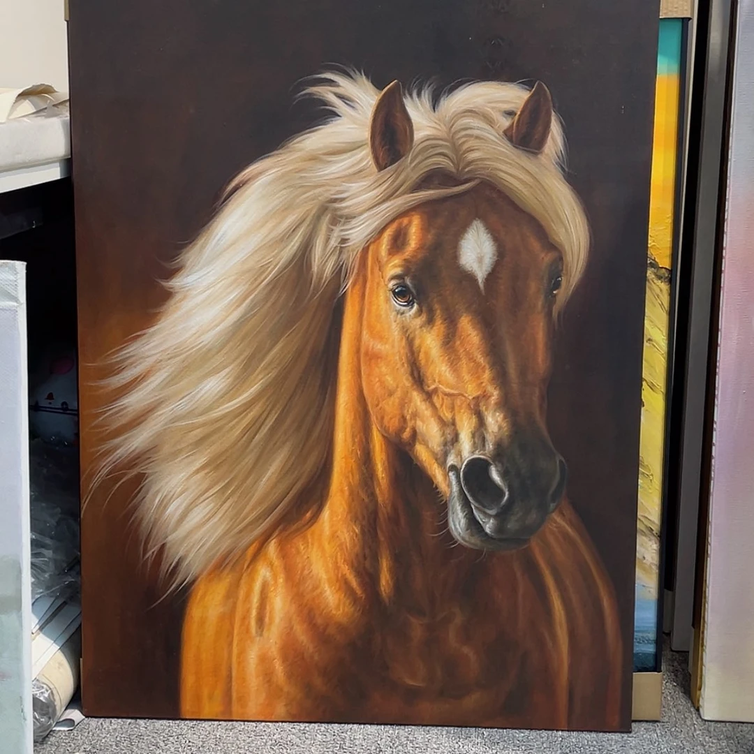 【闪购商品】油画写实高货骏马图手绘油画70×100含框