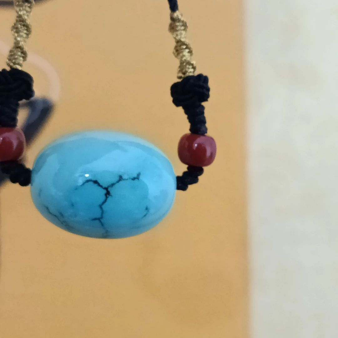 原矿绿松石水草纹枣珠16.8x22.3mm