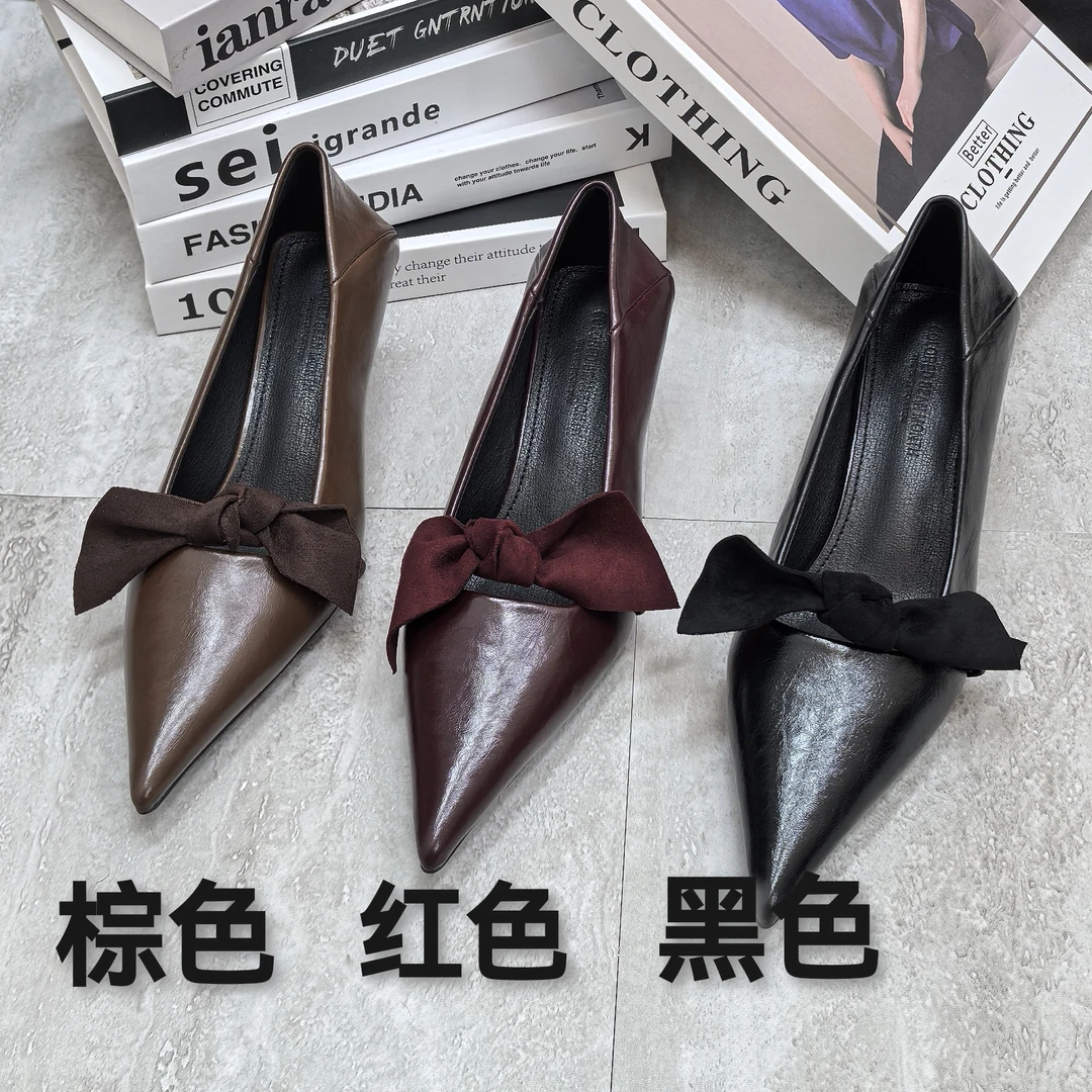 2025年新款尖头细跟单鞋低跟女鞋时尚百搭气质