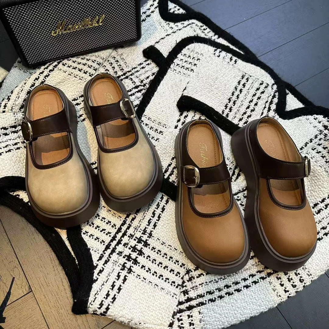 厚底增高搭扣日常皮带扣包头拖韩版夏季凉鞋英伦风平底百搭