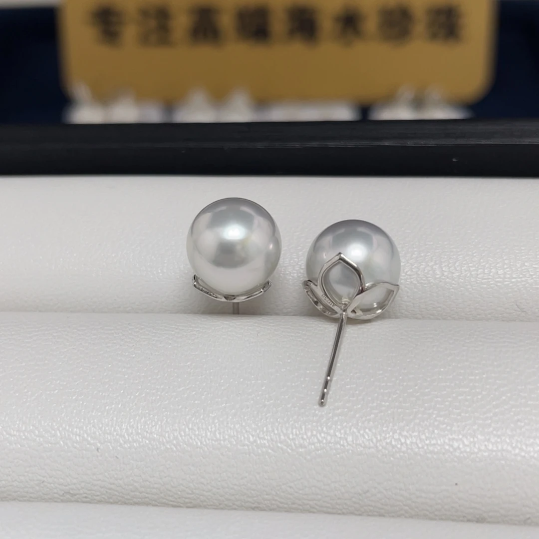 海水珍珠澳白耳饰10-1118K金镶嵌