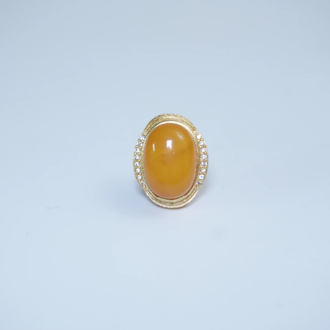 近现代银镀金嵌蜜蜡佩476187*古玉*传承