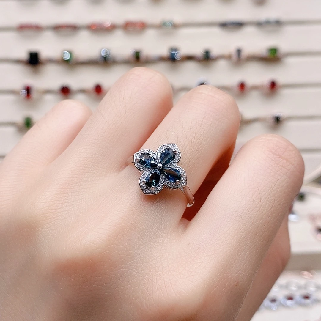 蓝宝石戒指银S925镶嵌戒指