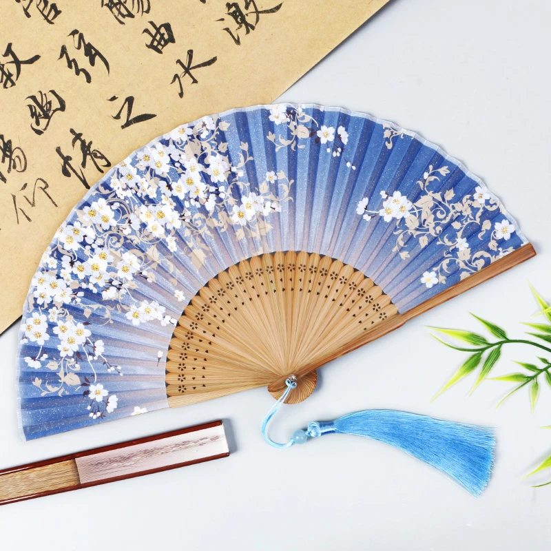 377古风洒金樱花扇子中国风7寸女士折扇复古折叠扇汉服便携舞蹈扇