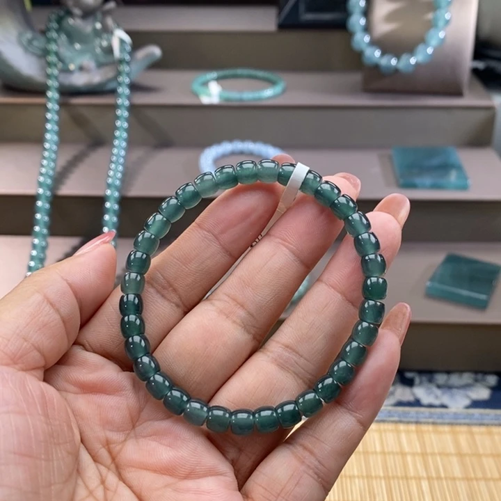 未镶嵌手链翡翠N****o卡6mm直切蓝底35颗