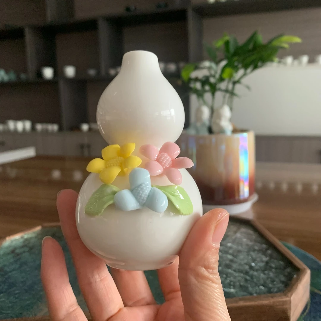 葫芦陶瓷捏花小花瓶手工创意瓷茶桌清新花器装饰摆件客厅小花插