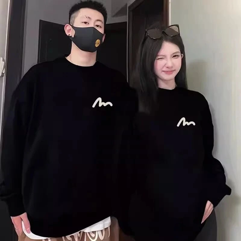 仓石一树美式圆领情侣装春秋冬季加绒卫衣纯棉长袖体恤男士上衣服