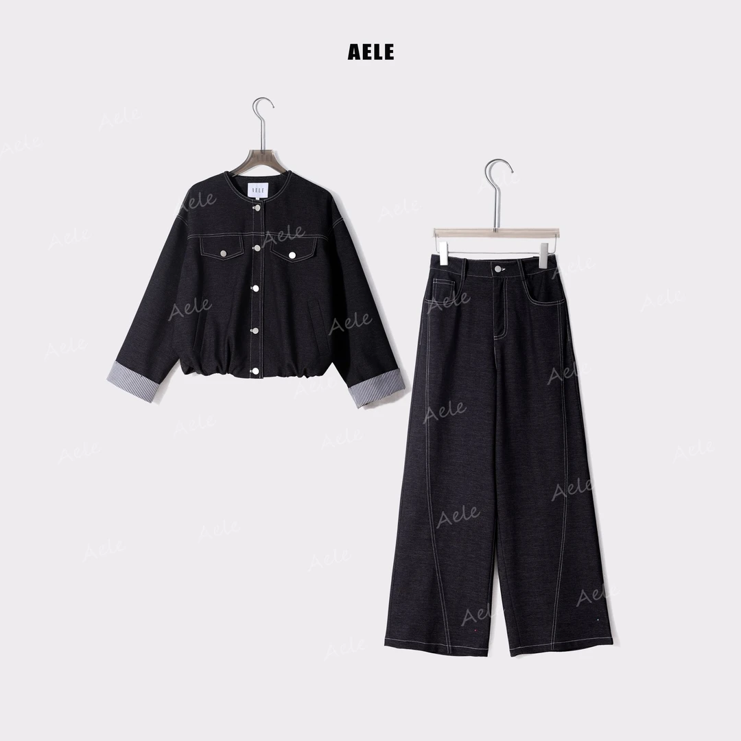 AELE设计感复古明线质感宽松时尚外套+百搭裤子W853 2302 AD