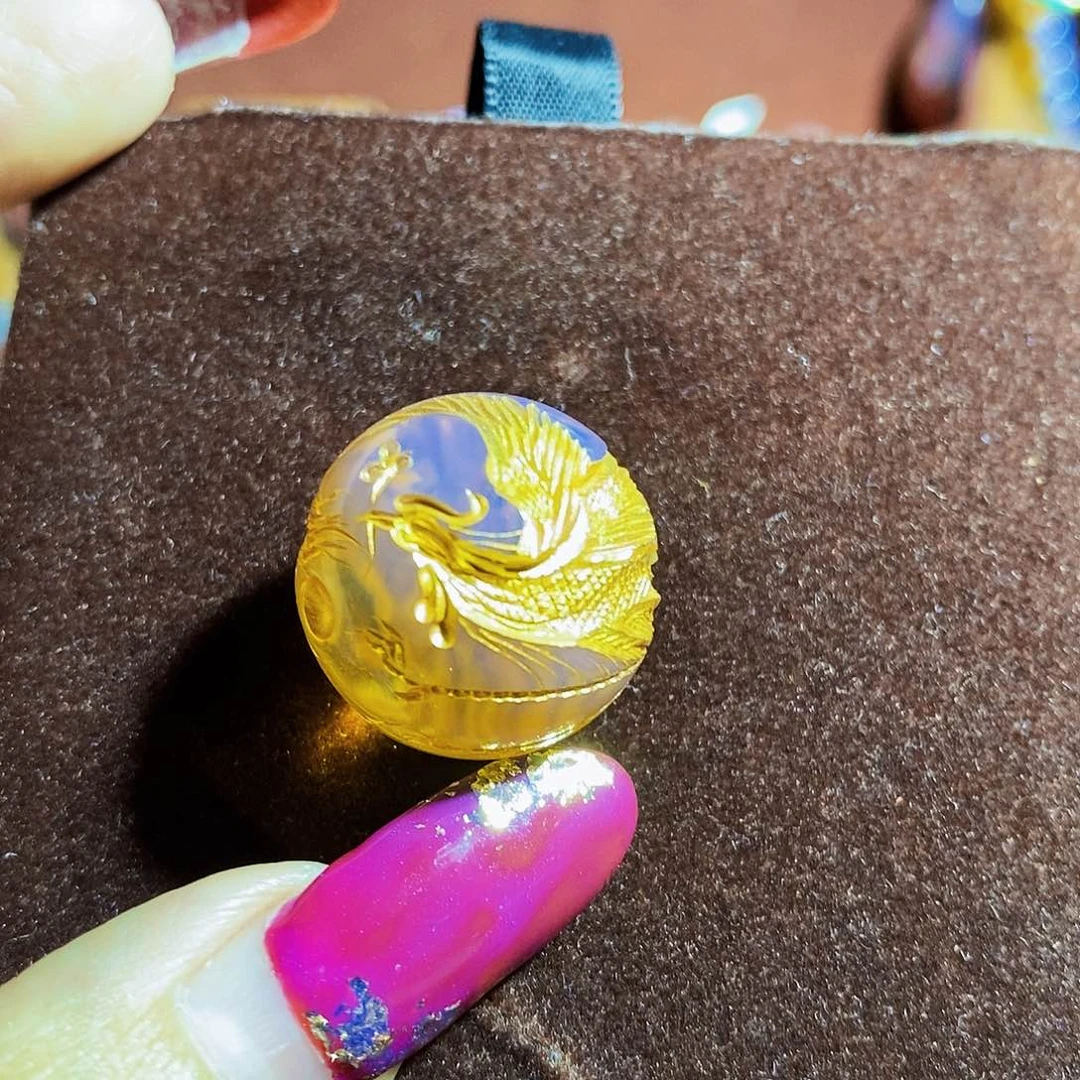 蓝珀裸石未镶嵌蓝珀暴力蓝强荧光鎏金凤珠20加