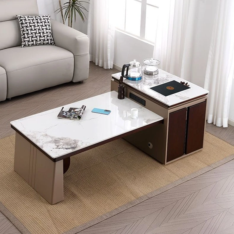 实木多功能简约轻奢阳台露台茶几可伸缩岩板茶桌茶几桌