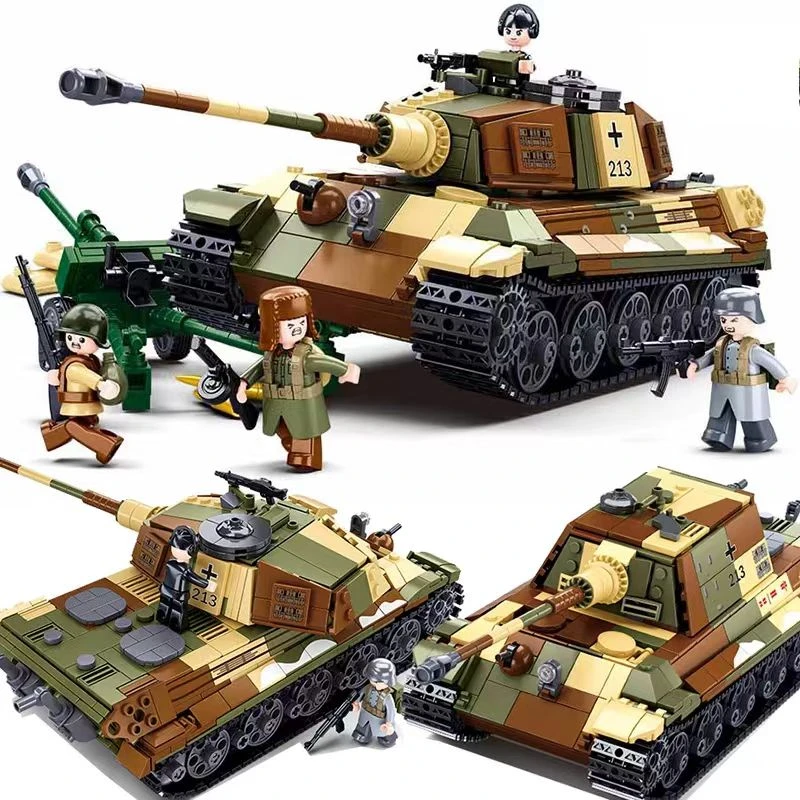 小鲁班积木虎王式重型坦克IS2猎虎歼击车3号突击炮装甲车拼装玩具