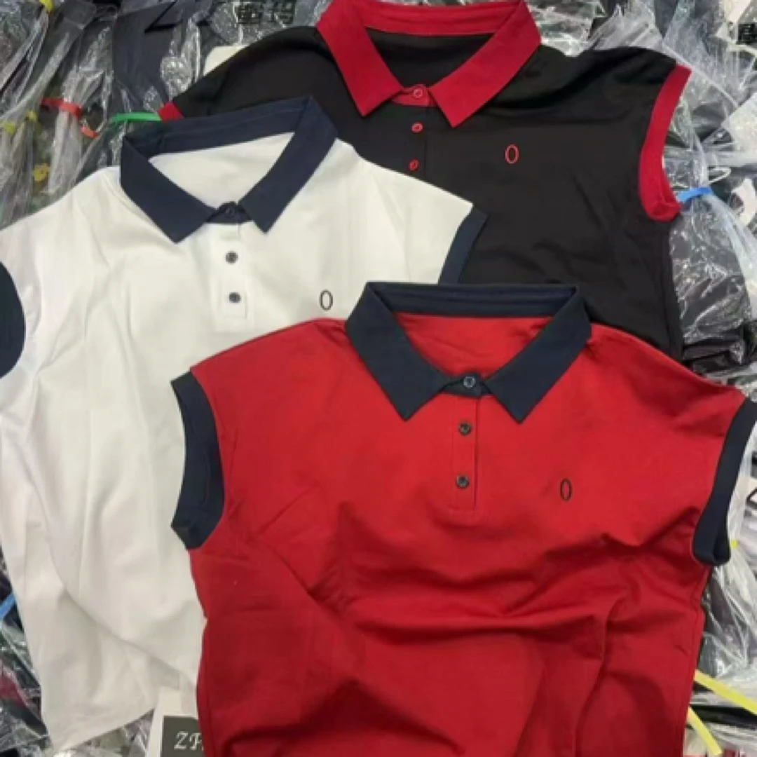 欧货静奢风翻领短袖拼色poloT恤