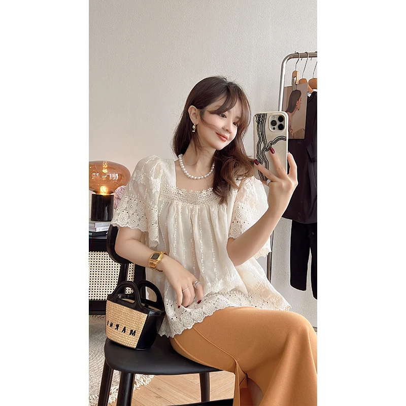 【年终宠粉大促】【PINZIKO】 醉清风~显瘦气质刺绣短袖衬衫 TJC235