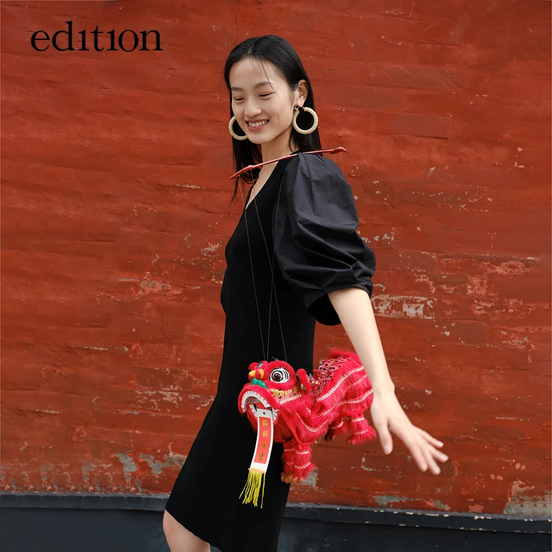 【金拐子专属】edition连衣裙泡泡袖装U领小黑裙#EBB2DRS023