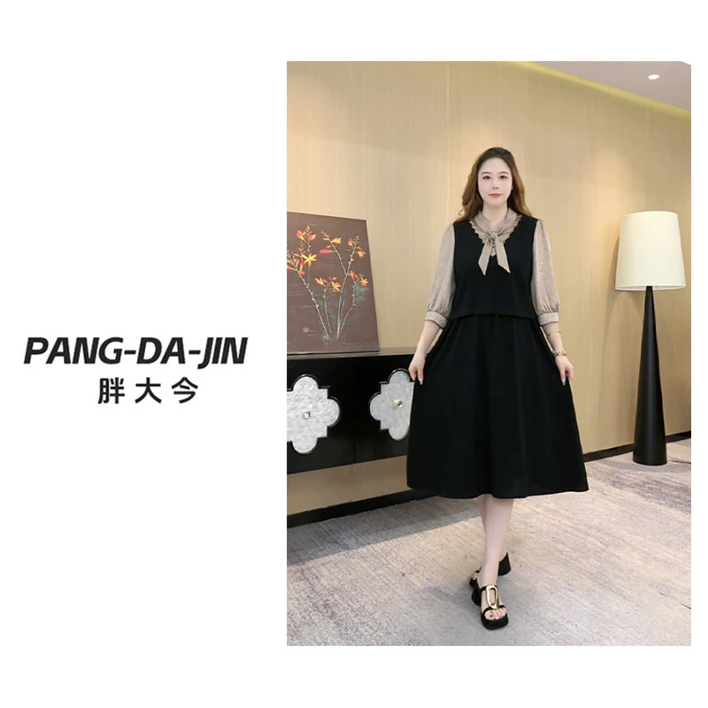 胖大今定制大码女装2025加宽加大连衣裙气质显瘦时尚裙子ZB7162