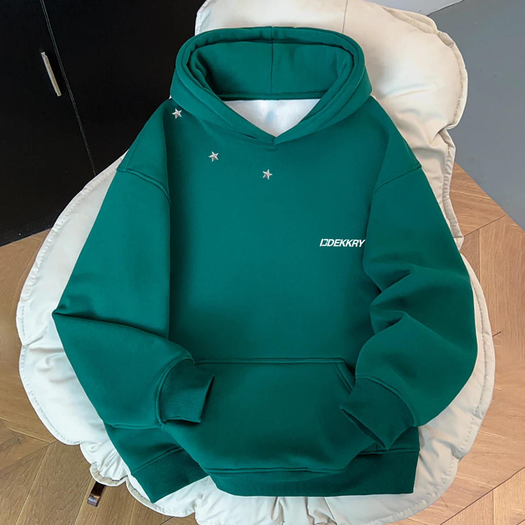 美式简约星星字母印花连帽卫衣男女秋冬oversize宽松慵懒风上衣潮