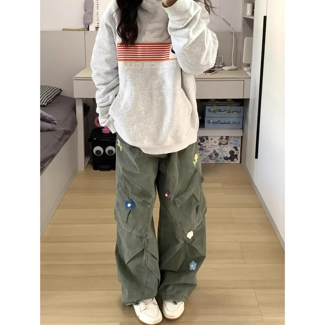 美式复古工装牛仔裤春秋新款设计感小众多口袋宽松阔腿裤子