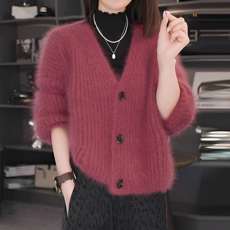2025年冬季新款胖MM大码长袖上衣红色女装开衫针织衫宽松显瘦