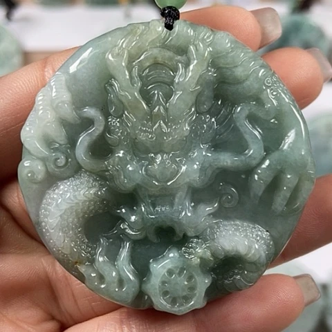 翡翠颈饰未镶嵌龙凤呈祥两面工福利翡翠洒黄翡翠