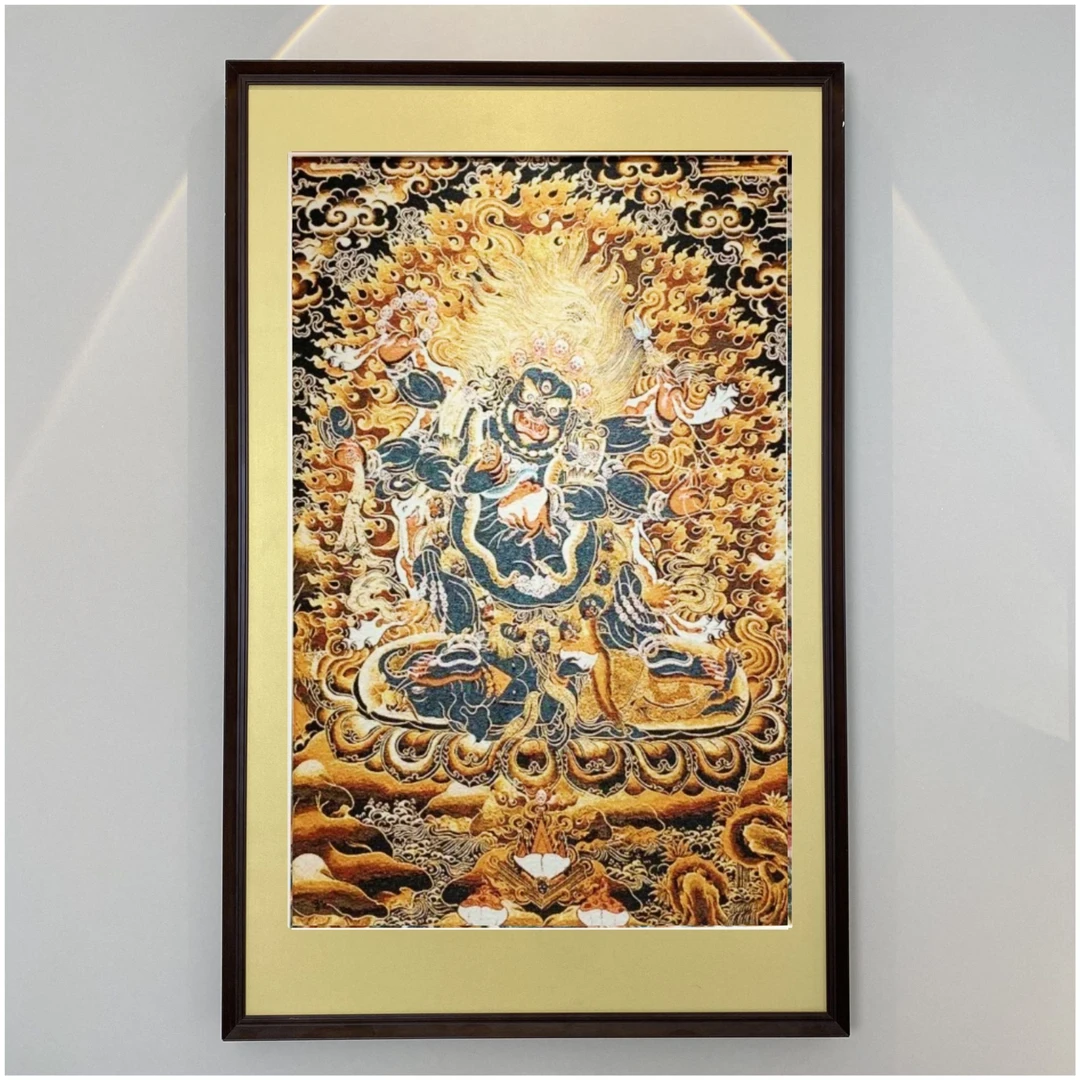 刺绣材质【大黑天】挂画实木装裱办公室玄关茶室书房背景墙装饰画