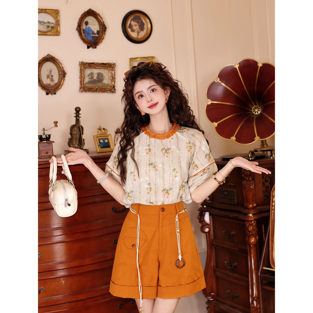 陈大器【橙子酸奶】复古港风夏季衬衫百搭宽松上衣JW1023023