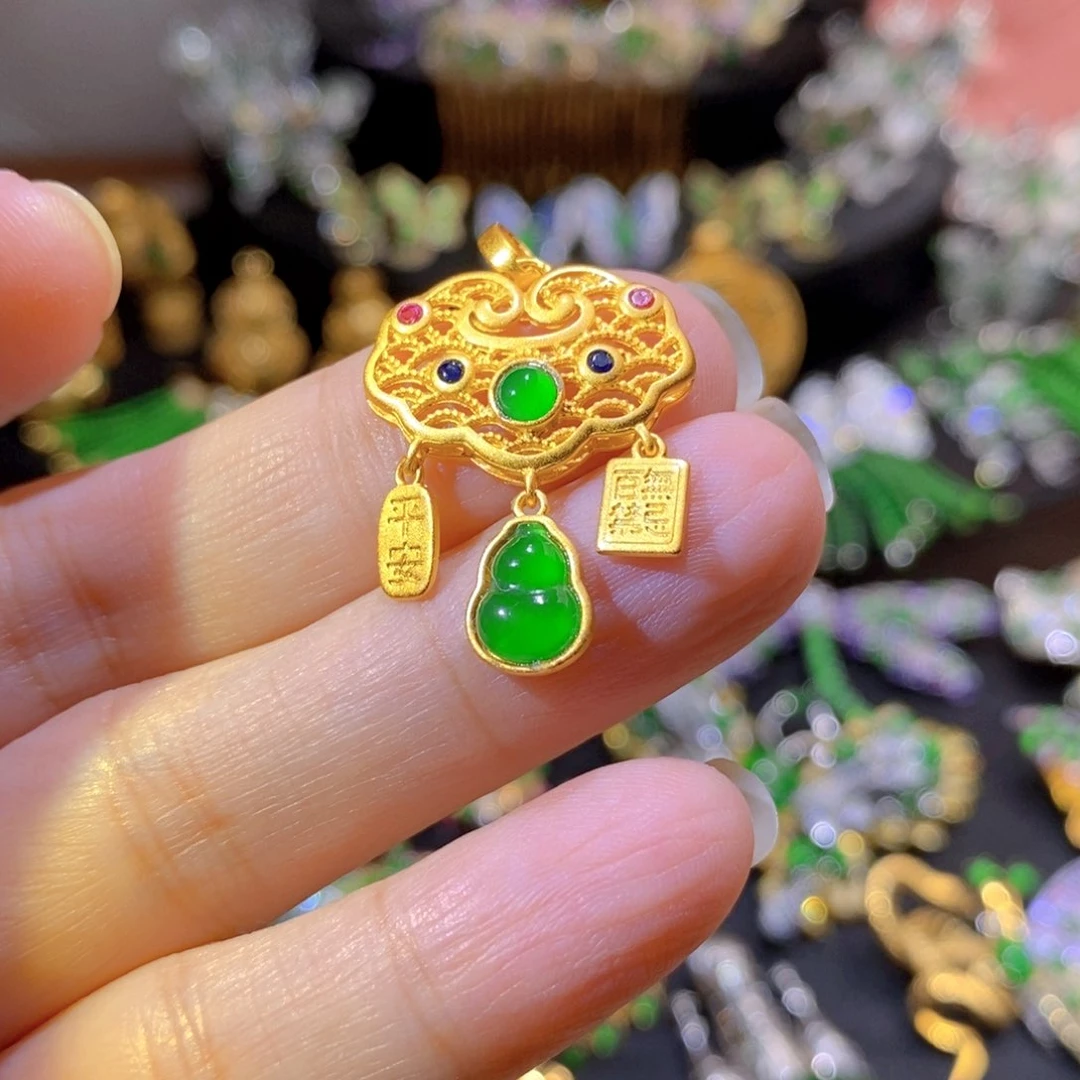 吊坠(不含链)银S925镶嵌翡翠